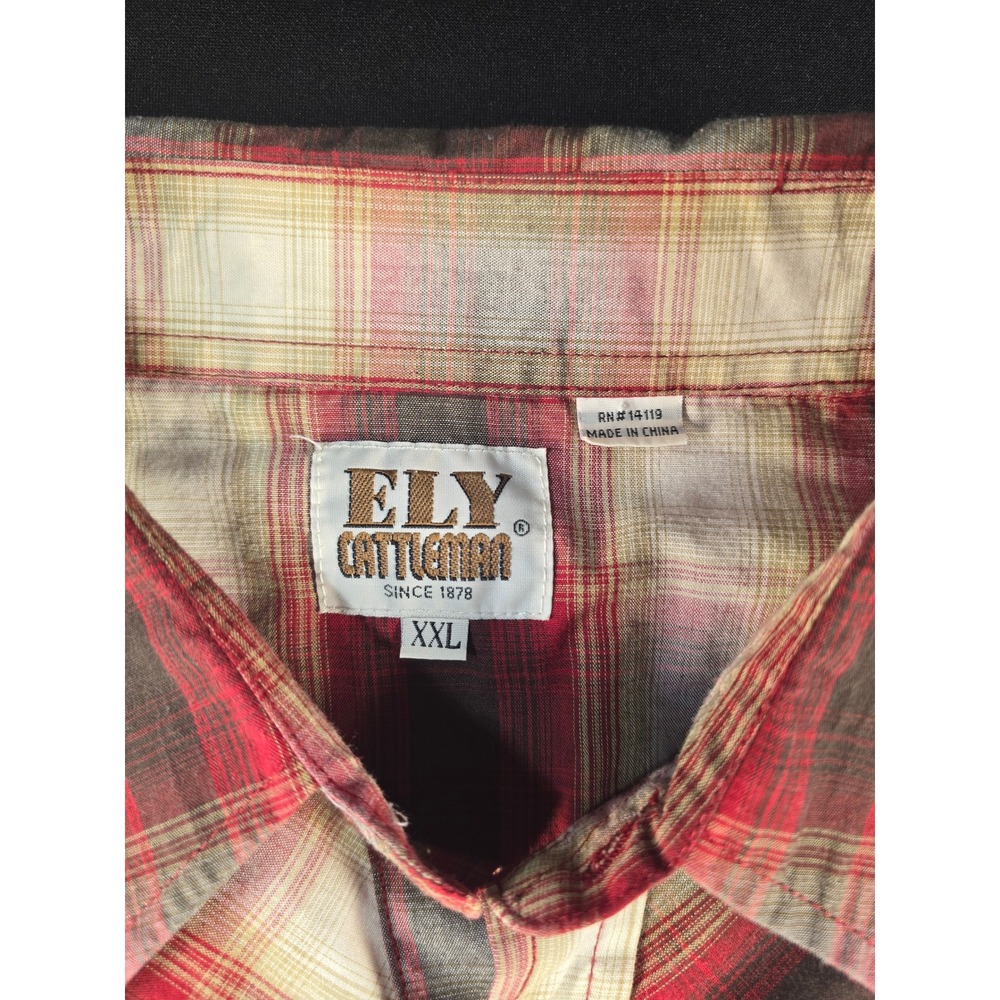 Ely Cattleman Mens XXL Red Plaid Western Pearl Snap Shirt Long Sleeve 33202909 - Picture 3 of 8